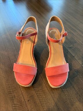 Soda Coral Pink Espadrille Wedge Sandals